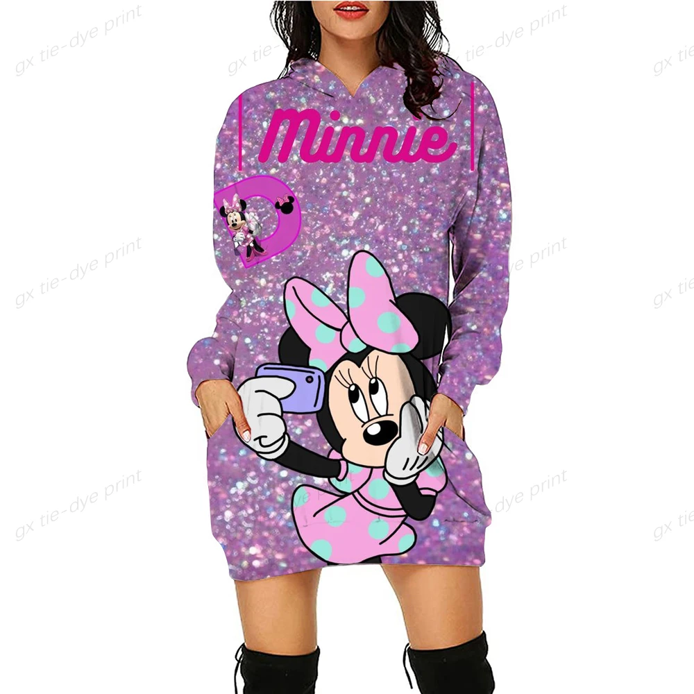 

Women Long Hoodie Dress Casual Loose Disney Mickey Mouse Print Outerwear Hoodies Ladies Long Sleeve Pocket Hooded Sweatshirt