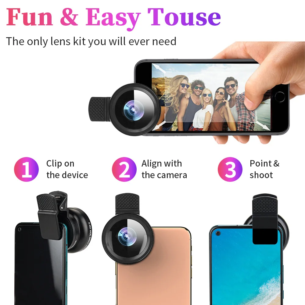 S81242e87a6c943ca9601e166d2137b6aT 2 In1 Super Wide-Angle 0.45x49uv Universal Clip 37mm Macro HD Lens Professional Magnifying Camera Glass For iPhone Huawei Xiaomi Mallzona