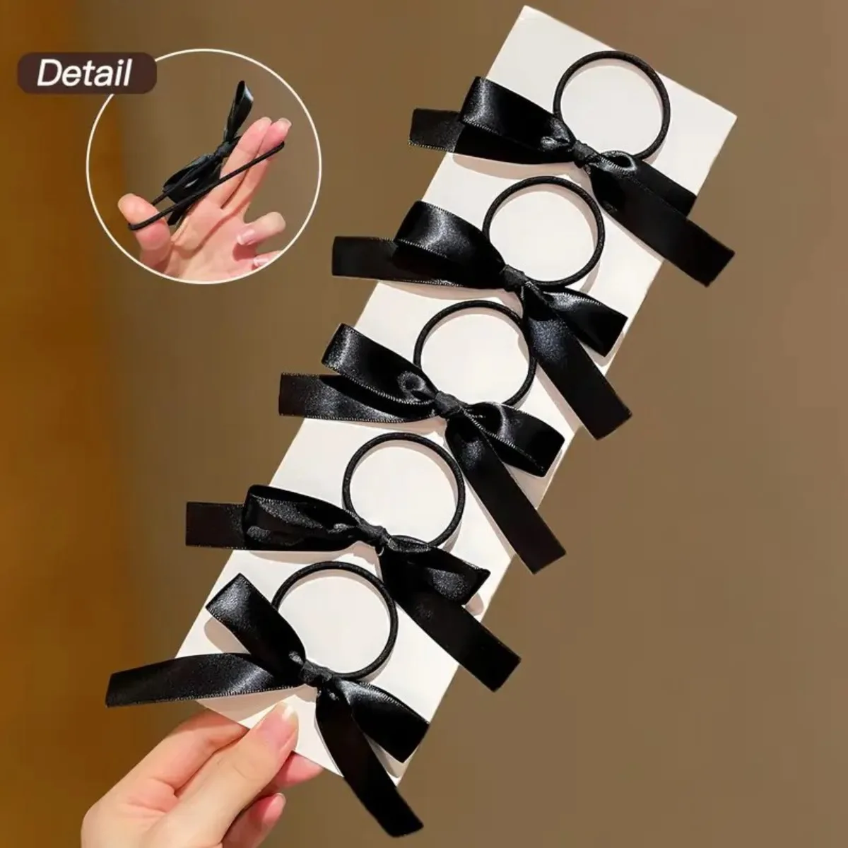 Set of 5 Women's Black Bow Hair Ties – Fashionable Hair Accessories for Daily Use, Perfect Stylish Gift