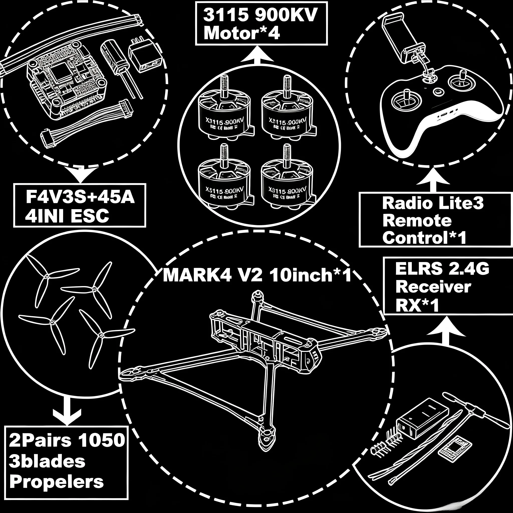 ชุดควบคุมโดรน FPV คาร์บอนไฟเบอร์ สำหรับควอดคอปเตอร์