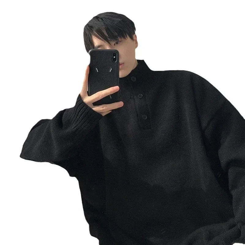 Half High Neck Sweater Men's Autumn/winter Trendy Brand Loose and Lazy Style Sweater Design Sense Niche High Street Knit Jacket