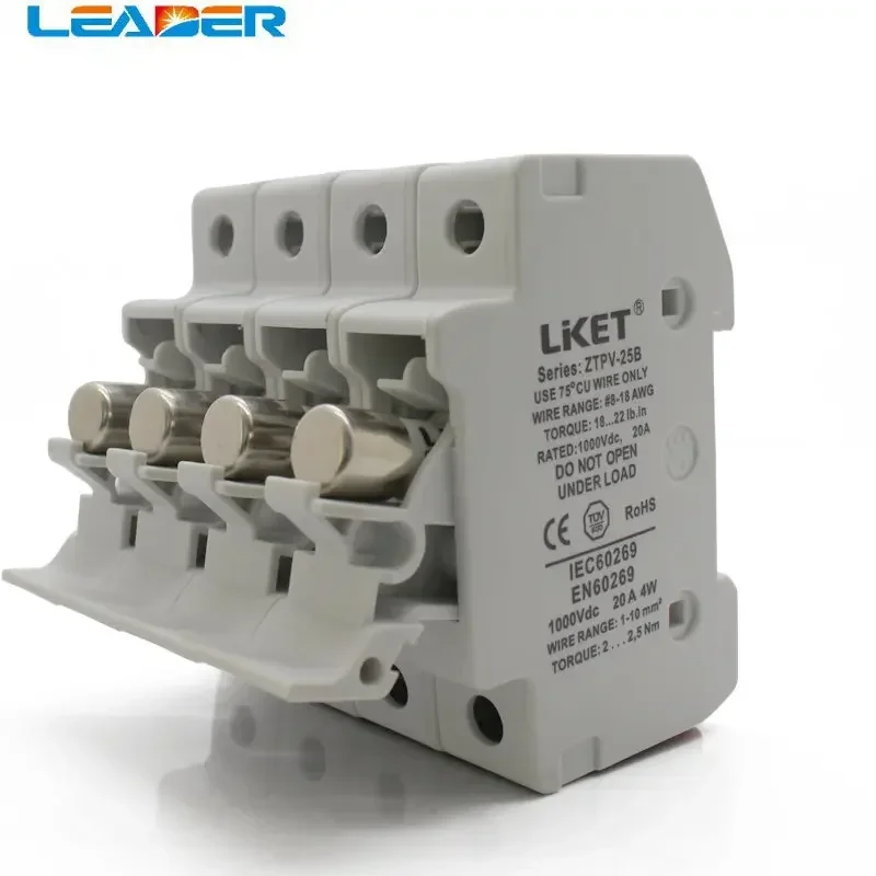 

LEADER 1Set 4P Parallel PV Fuse Holder+4fuse 10*38mm High Voltage Solar PV 1000V DC Fusible PV Fuses Protection for Solar System