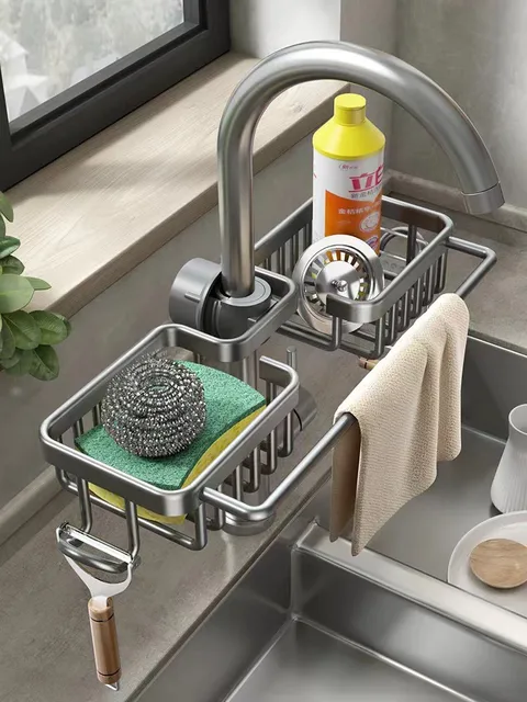 Rack del lavandino, ripiano in spugna per lavello, portapiatti per panni di  stoccaggio, spugna porta sapone lavello cucina Organizer appendiabiti,  lavello Caddy Organizer (rosa)