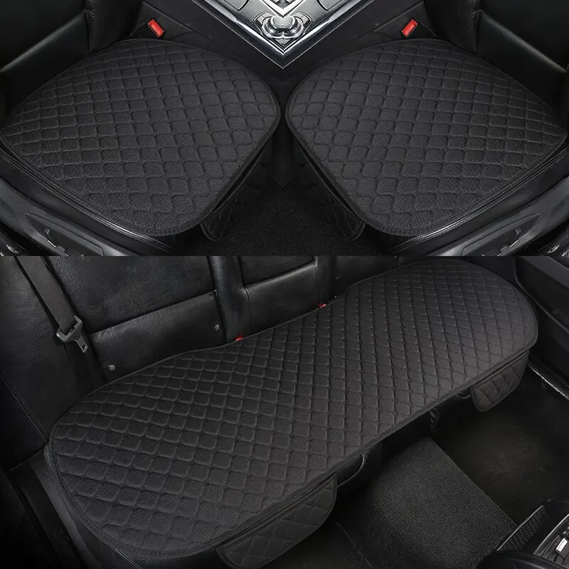 Quilted Embroidered Linen Car Cushion Set - Universal Fit, All-Season, Three-Piece