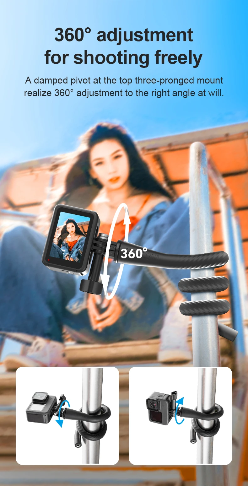 Flexible Selfie Stick Monopod Tripod for GoPro insta360 Wherever Without Any Too