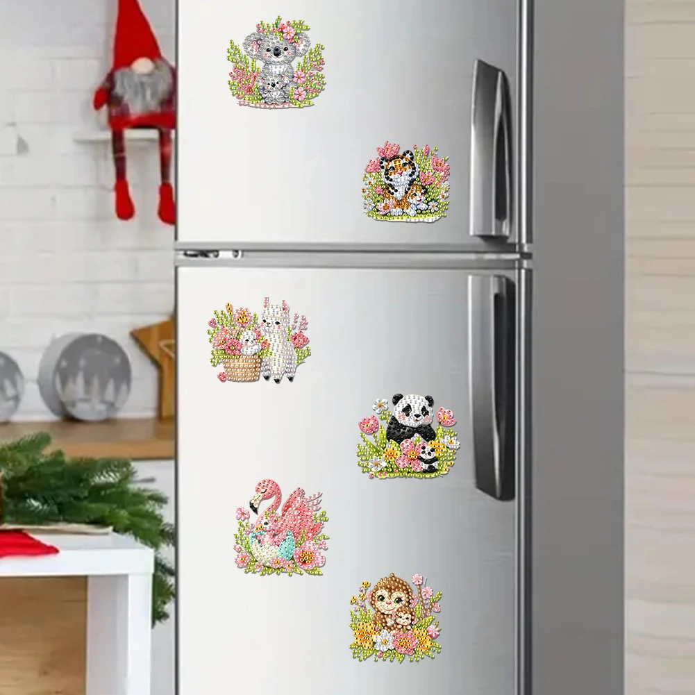 6Pcs 2D/Flat DIY Diamond Painting Magnets Kit Crystal Sparkling Diamond Magnets Set for Refrigerator Mailbox Decor