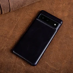 Luxurious Oil Wax Genuine Leather Phone Case - Aesthetic Vintage Cover for Google Pixel 11 (Blue grey 10)