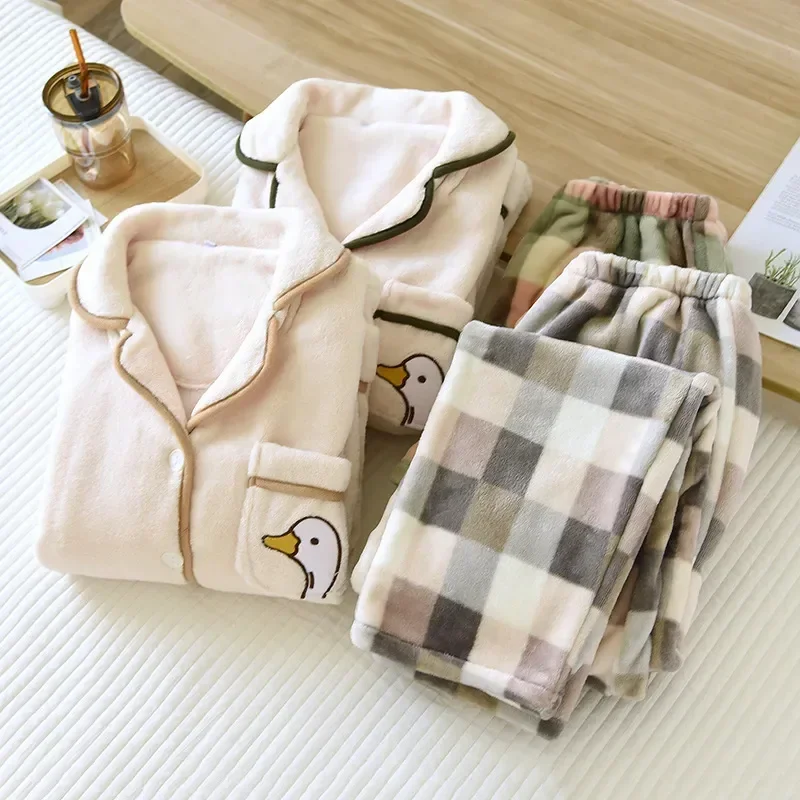 

Thickened Nightwear New Home For Warmth Piece Suit Pajamas Women Set Two Pijama Home Lingerie Flannel Women's Winter Wear