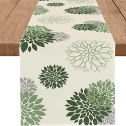Blue Gray Dahlia Linen Table Runner - Farmhouse Style Holiday Decoration - 200x33cm 78.7x13inch (Sage Green Grey)