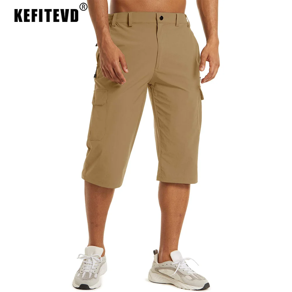 KEFITEVD Summer Quick Dry Shorts Men's Lightweight 3/4 Cargo Short Workout Sport Outdoor Pants Hiking Jogging Camping Bottoms