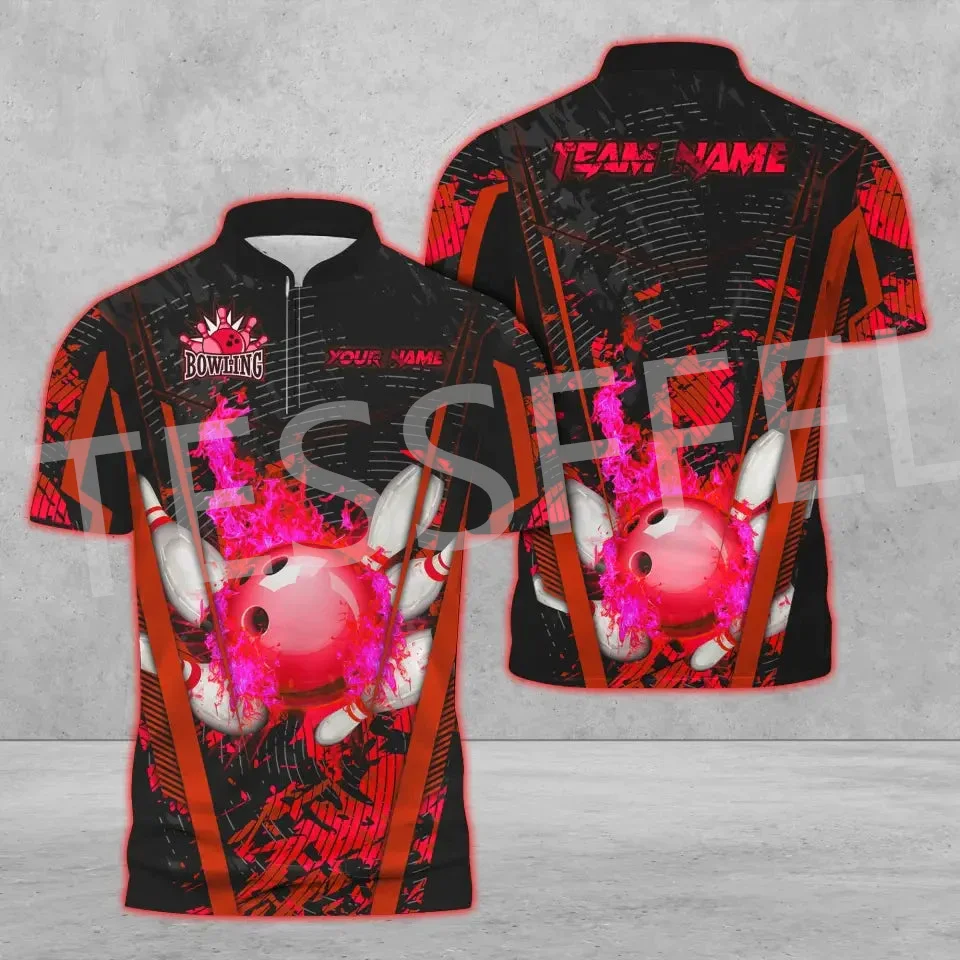Custom Name Bowling Player Sports Game Vintage Retro 3DPrint Harajuku Summer Zipper Polo Jersey Shirts Causal Short Sleeves W-7