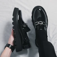 New Men Patent Leather Oxfords Slip On Thick Tottom For Male Derby Shoes Casual Original Loafers Mens Fashion Formal Dress Shoes 1