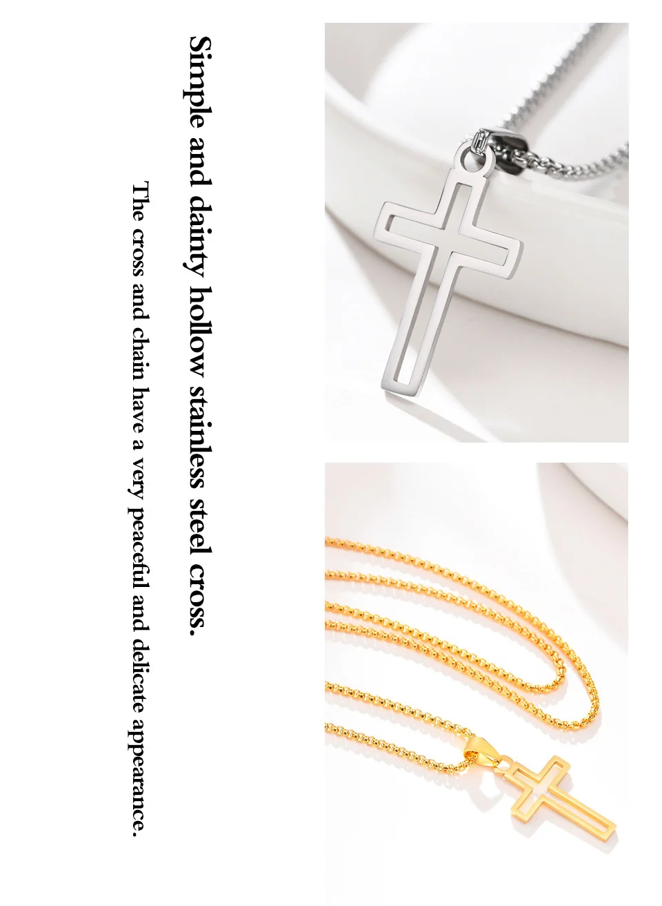 Männer Kreuz Halskette, Skizziert Kreuz Herren Anhänger, Edelstahl Hohl Kruzifix Umriss, Jesus Religiöse Bestätigung Schmuck – Detail 3