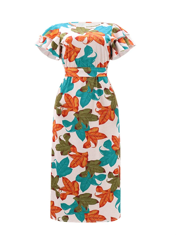 Wmstar Women Dress New Fashion Bohemian Sundress Elegant Slim Short Sleeve O-Neck Female Summer Floral Print Long Lady Dresses