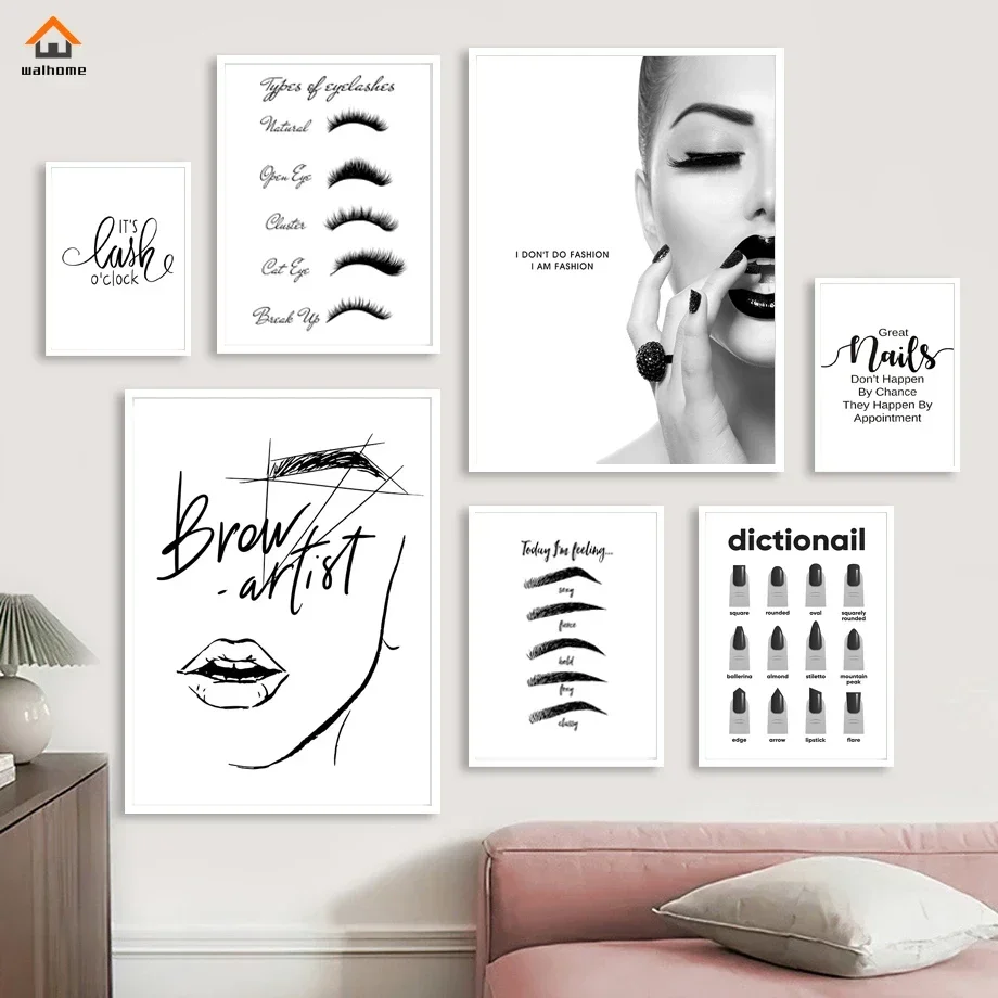 Canvas Paintings Modern Beauty Salon Poster Lash Eyebrow Nail Art Technician Room Decor Black White Decorative Wall Picture Deco - 2