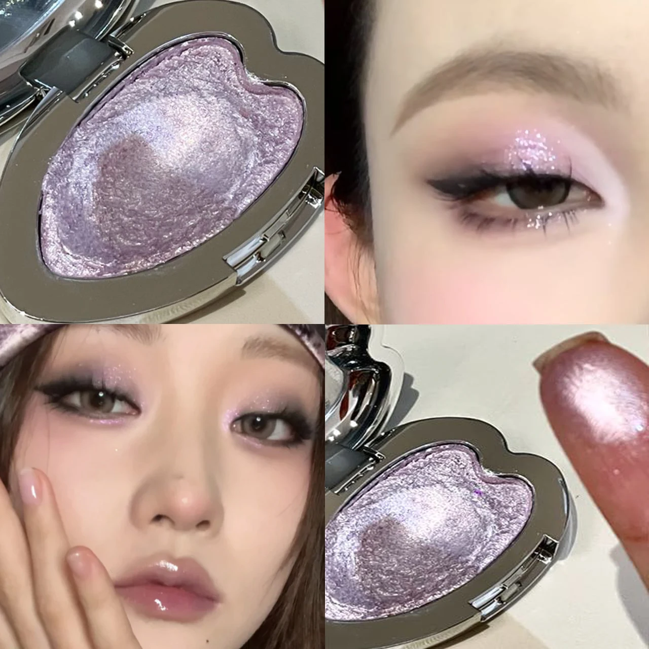 Pearlescent Purple Eyeshadow Palette Sparkling Mousse Shimmer White Highlighter Brighten Glitter Heart-shaped Eye Shadow Makeup