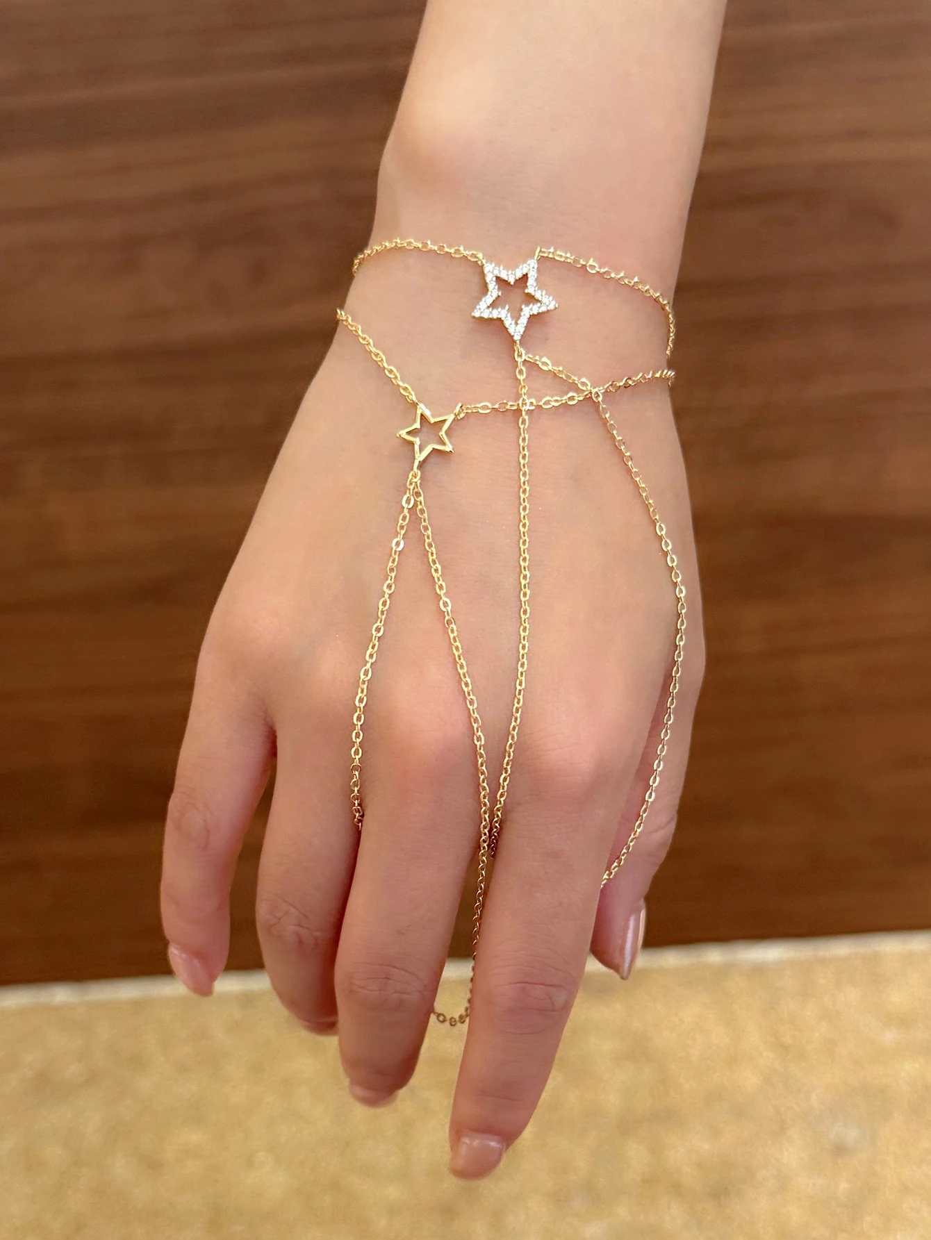Minimalist Star Design Integrated Ring Bracelet Womens