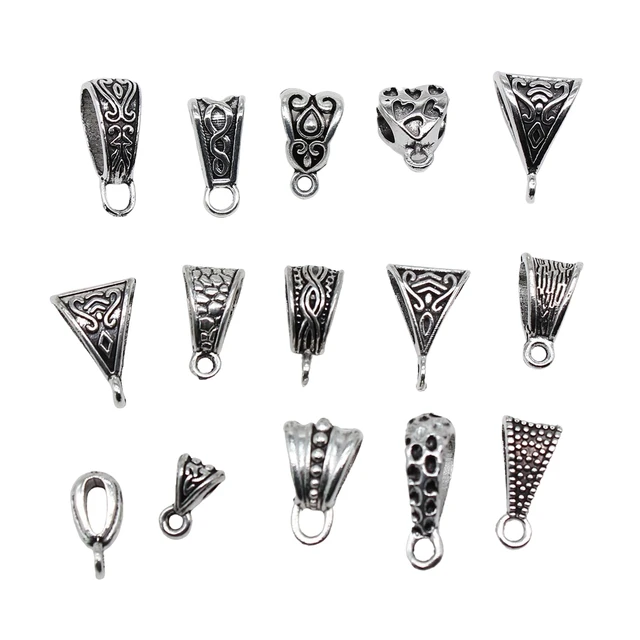 30pcs Tibetan Silver Clip Bail Beads Charm Necklace Pendant Clasp Connector  Bail Beads For Jewelry Making