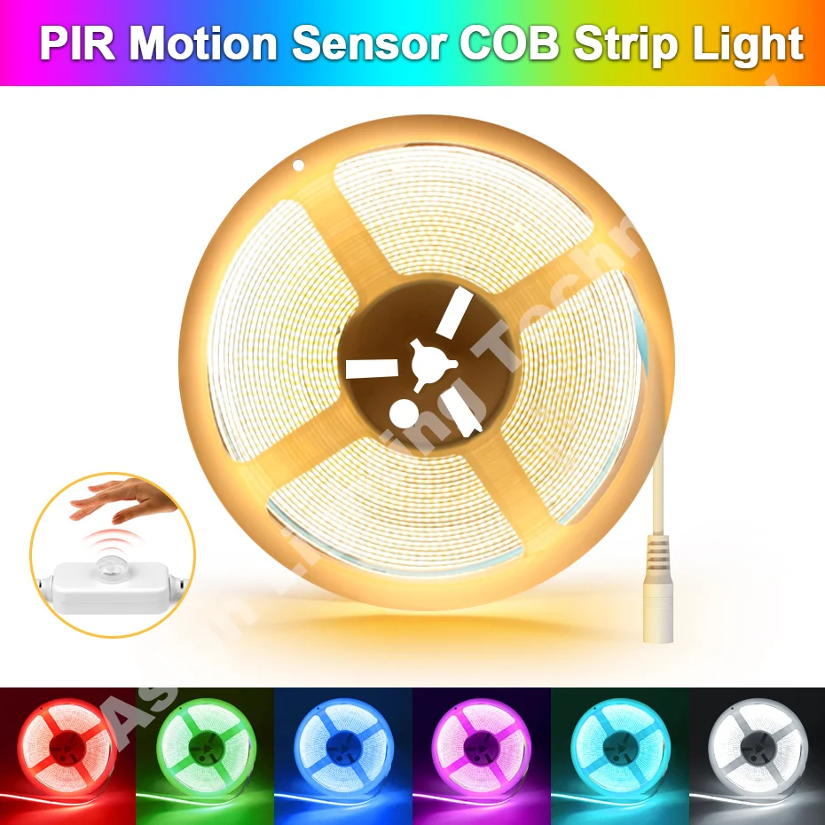 

DC24V COB Strip Light 320LEDs/m Adhesive Flexible Tape PIR Motion Sensor High Bright LED Ribbon for Kitchen Cabinet TV Backlight
