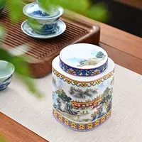 Enamel Color Landscape Figure Ceramic Decoration Jar Desktop Seal Moisture-proof Tea Canister Storage Bottle Container Ornaments 2