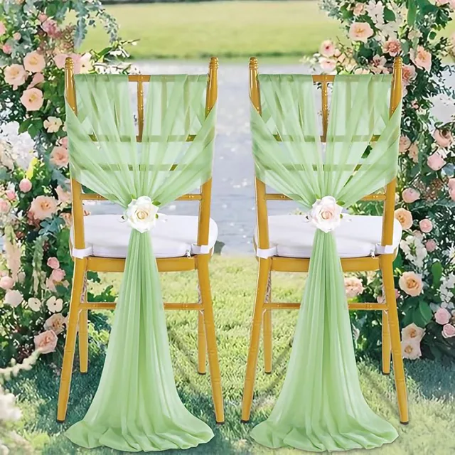 12PCS 17x250cm Grass Green Chiffon Chair Sashes Wedding Chair Decoration For Aisle Decorations Party Banquet Event Baby Shower