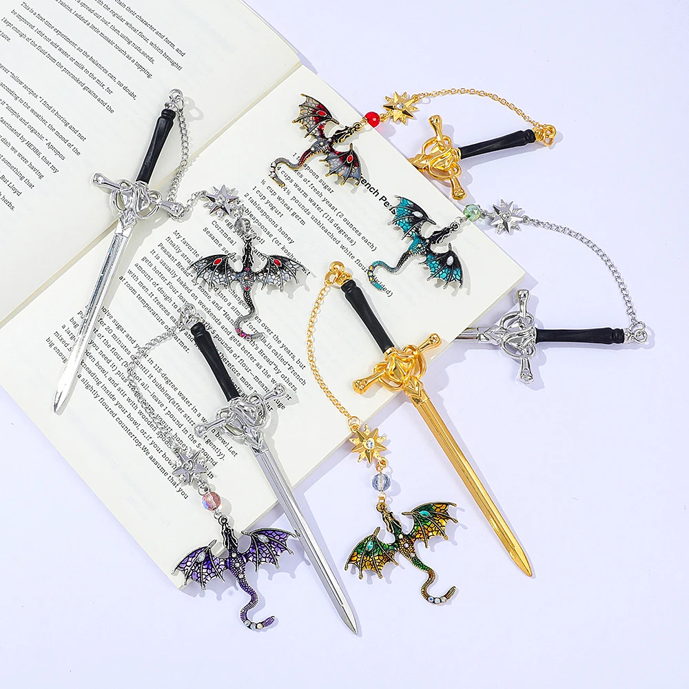 Fantasy Sword Dragon Metal Bookmark Vintage Pendant Teacher Book Lovers Reading Gift Book Accessories School Stationery