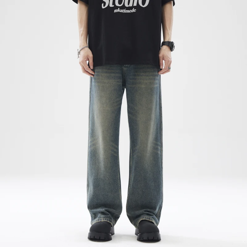 2024Spring and Summer American RetrocleanfitJeans Men's Straight Loose TeenvibeCouple Mop Pants Casual Jeans