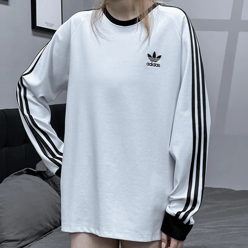 Adidas Hoodies Men and Women Oversize Regular Style Exercise Sweaters Embroidered Round Neck