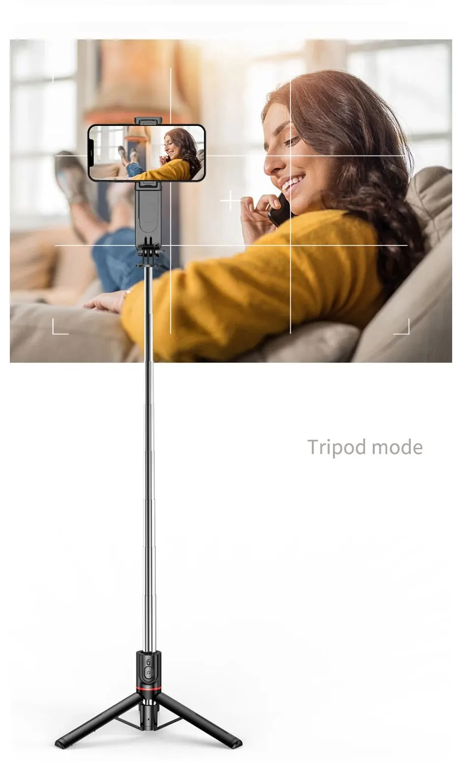 Składany mini statyw do selfie z lampą wypełniającą LED i bezprzewodowym zdalnym wyzwalaczem Bluetooth do smartfonów z systemem iOS i Androidem_voghion.com