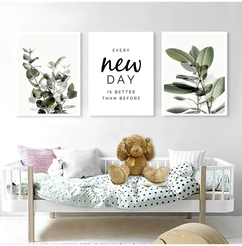 Green Plant Leaves Poster Print Eucalyptus Wall Art for Living Room Home Decoration