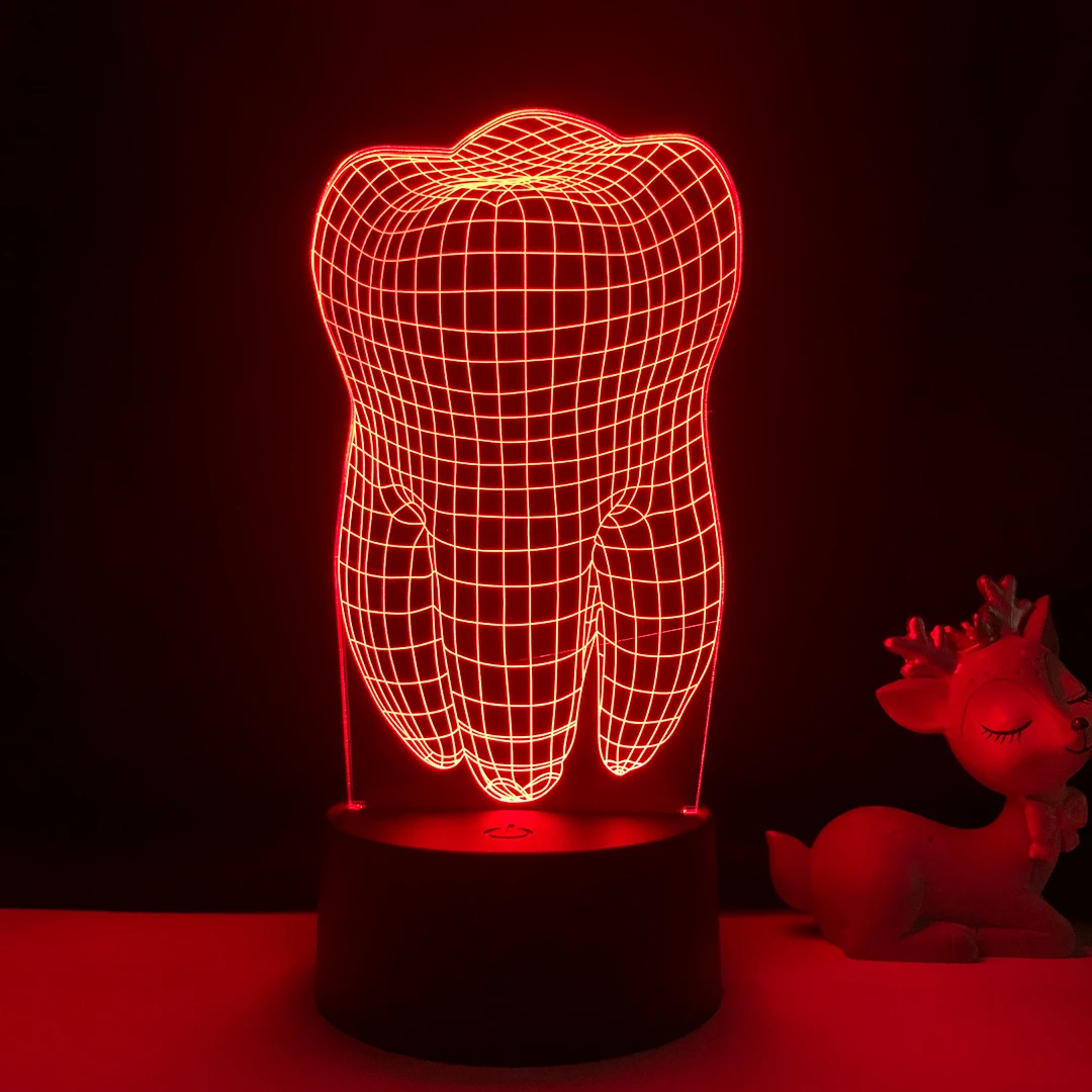 

Illusion Tooth Figure 3D LED Night Light Colorful Kids Baby Bedroom Atmosphere 16Color Touch Table Cool Lamp as Gift for Dentist