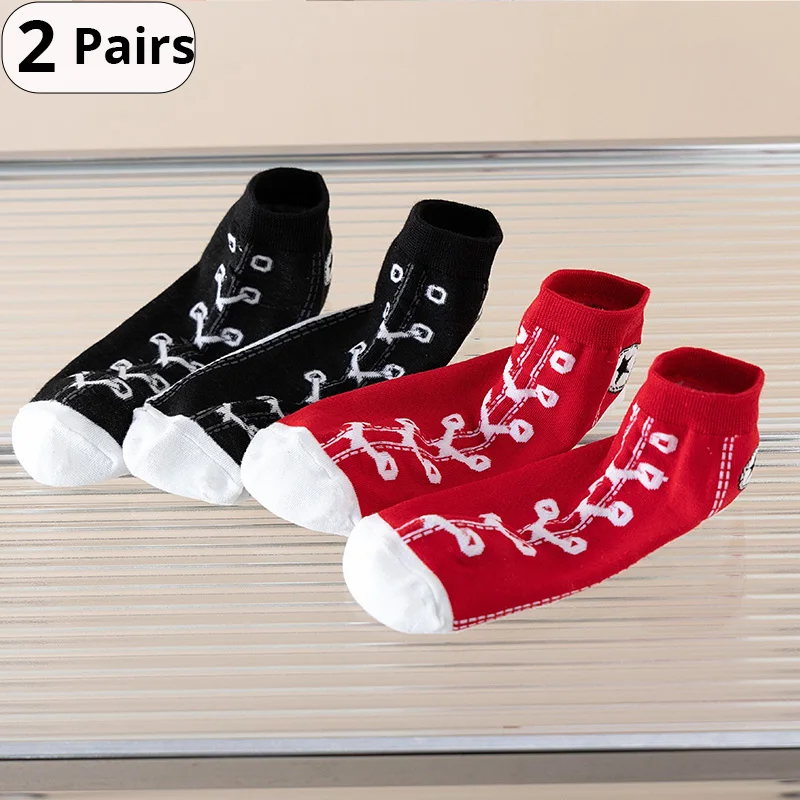 Fashion Socks 2 Pairs Funny Shoe Print Harajuku Style Hip Hop Cute Soft Womens Slippers And Socks