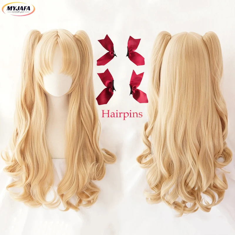 Ereshkigal parrucca Cosplay gioco Irkalla Ereshkigal coda di cavallo riccia bionda resistente al calore capelli sintetici parrucche di Halloween + cappuccio parrucca