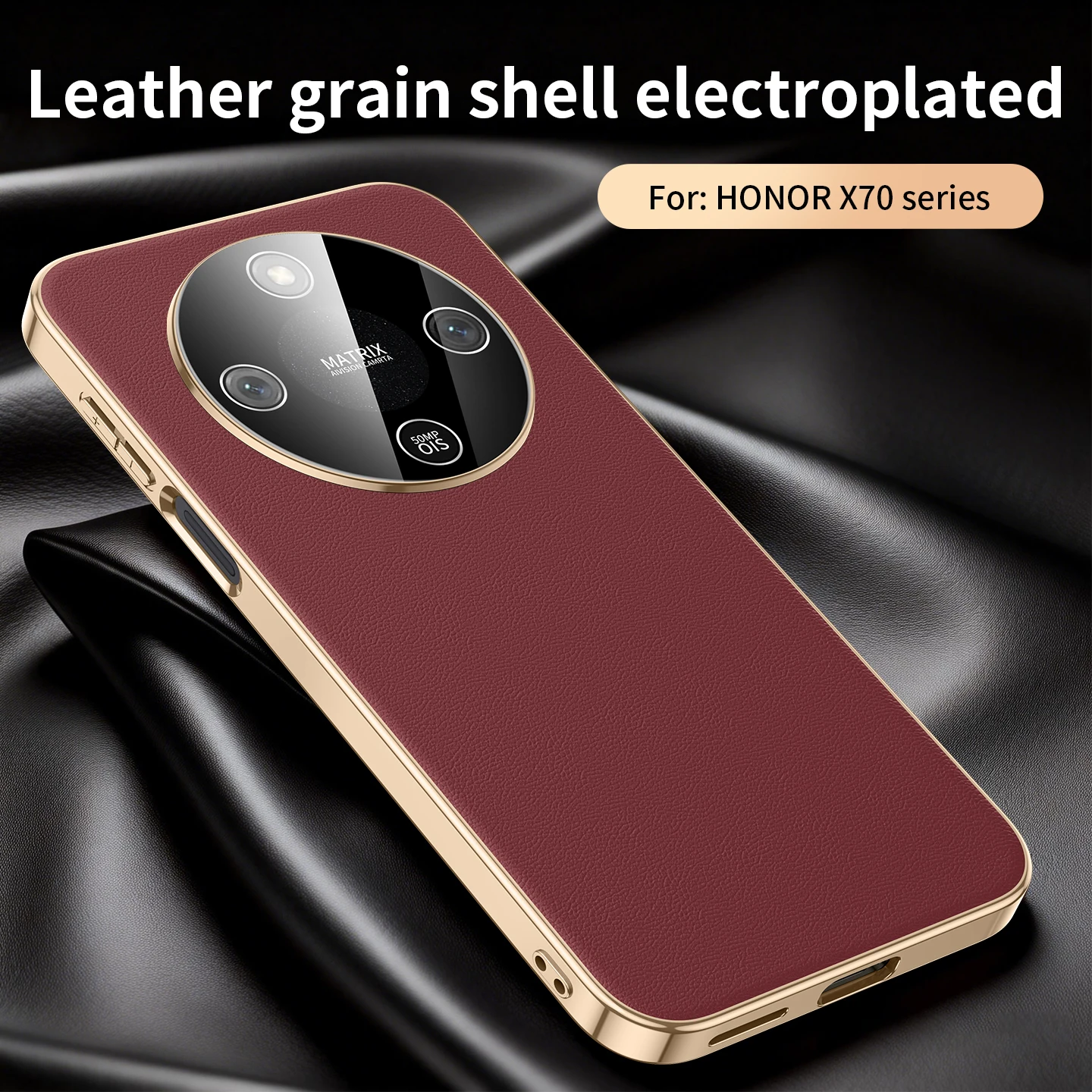 Luxury Plated Leather Texture Shockproof Phone Case with Camera Lens Protection