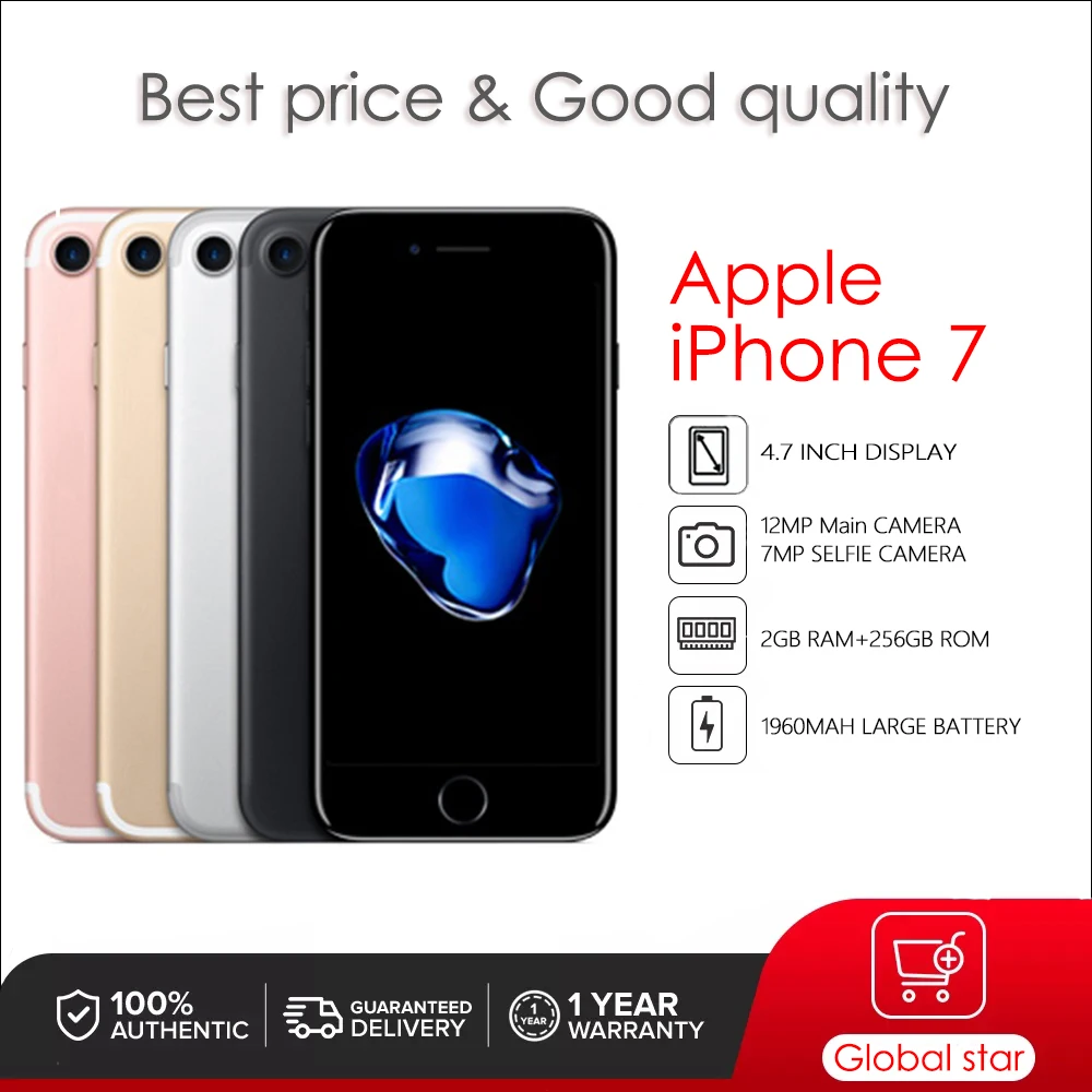 

Original Used unlock Apple iPhone 7 Quad-core 4.7" Ios 10 2GB RAM+32/128/256GB ROM 12MP Fingerprint Smartphone