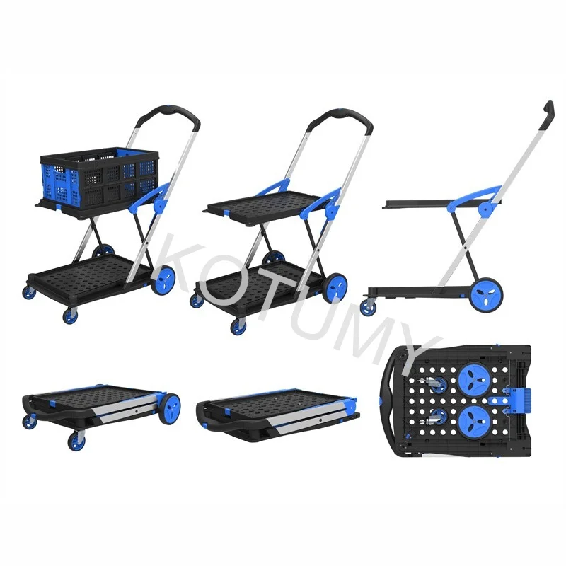 1 Basket/2 Baskets/3 Baskets New Double Decker Folding Carts Lightduty Aluminum Shopping Carts With Storage Crate