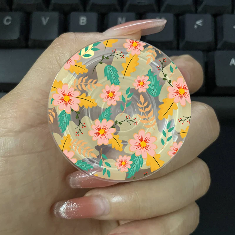 Korean Floral Acrylic Transparent Phone Holder - Cute Foldable Socket Grip