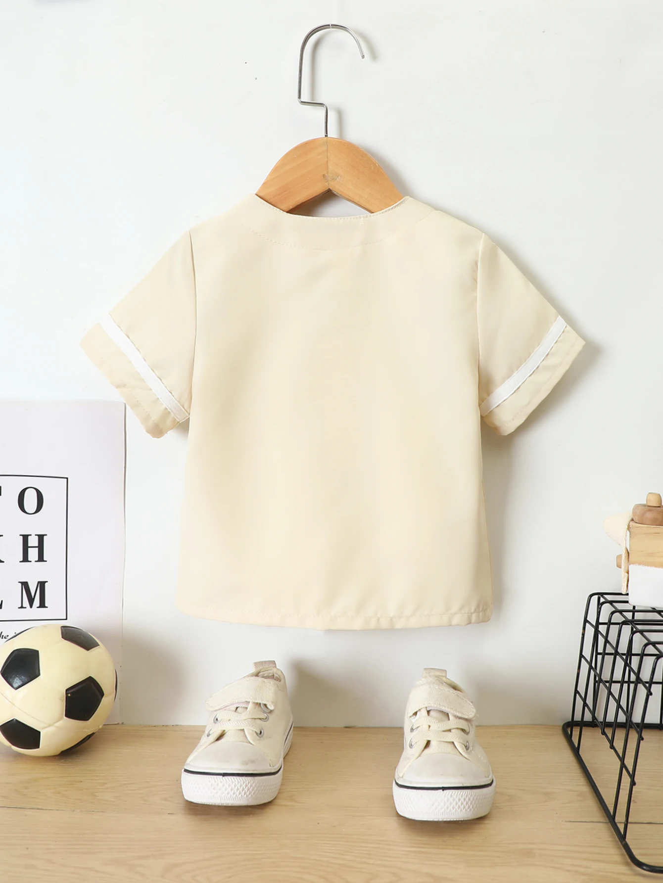 Kids Shirts Spring Summer Boys T-Shirt Round Neck Short Sleeve Panel Letter Pattern Open Button Baseball Suit Shirt Fashion Children's Top