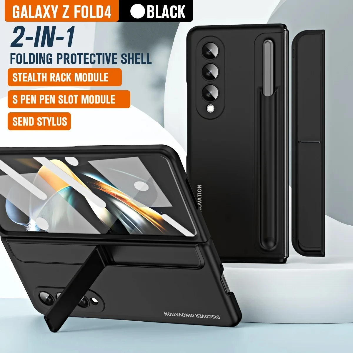 For Samsung Galaxy Z Fold4 5 Case with Kickstand and S Pen Holder Back Protector Standing Cover SPen Pocket For Z Fold4 5 stylus