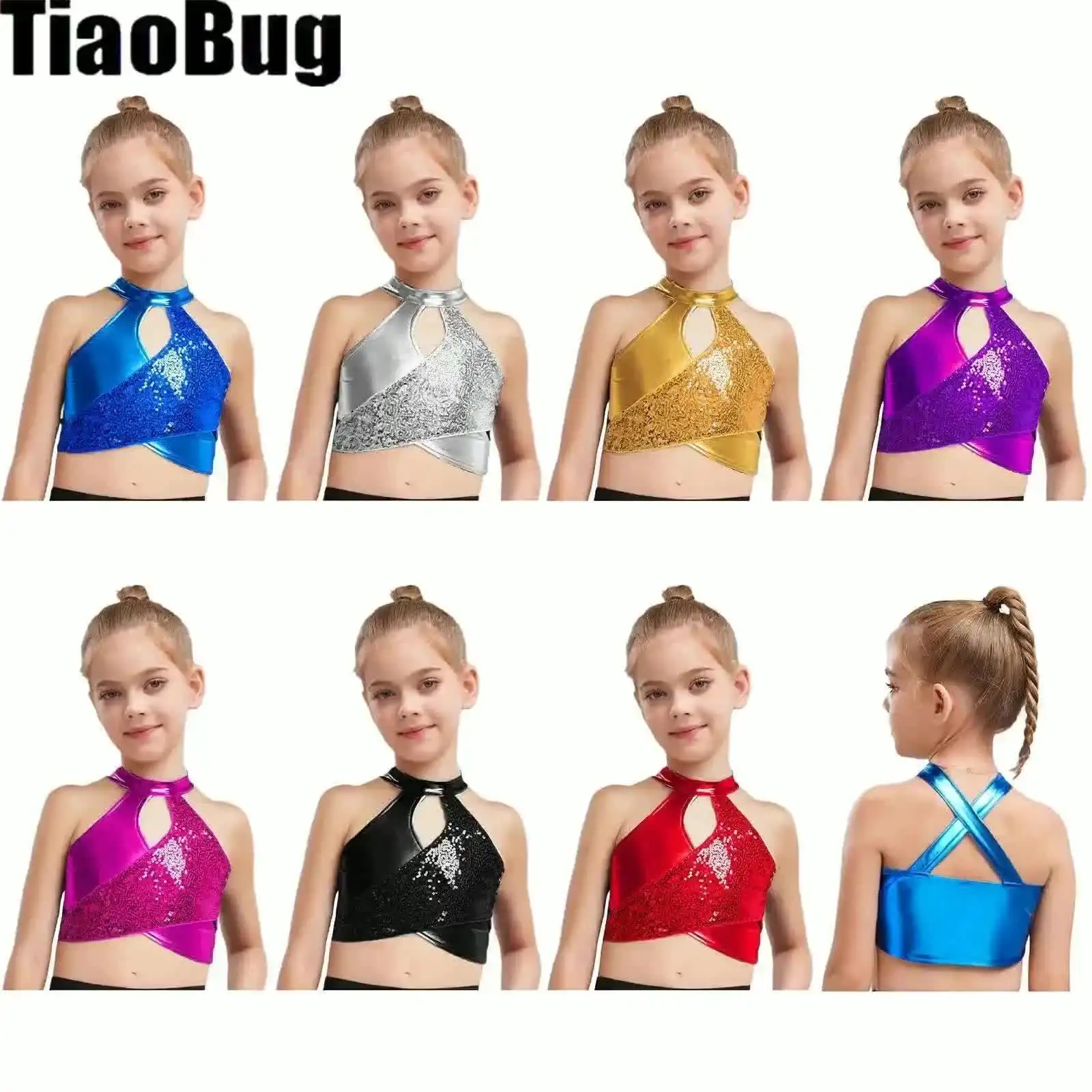 inhzoy Dans outfit voor kinderen, meisjes, glitterpailletten, crop