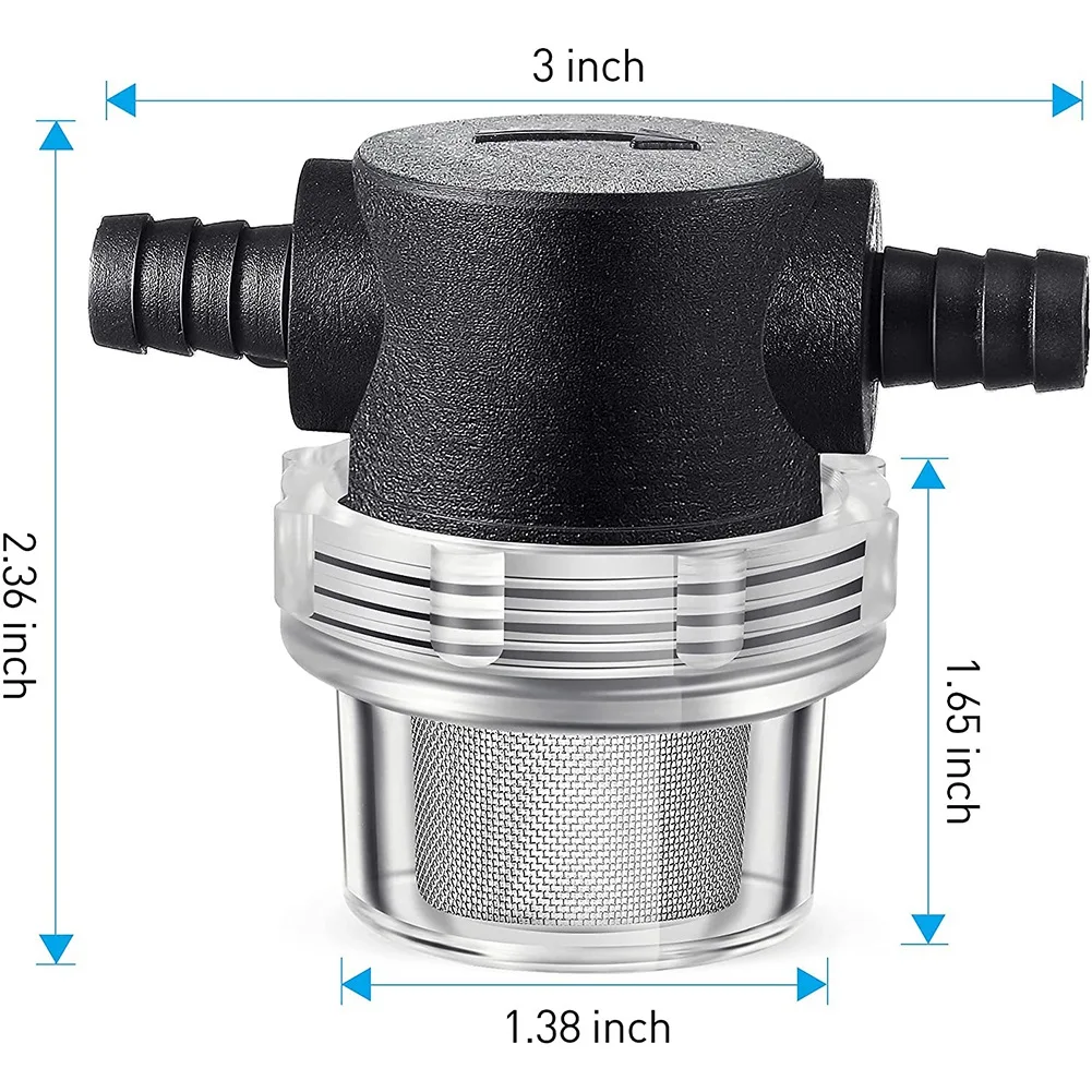 Water Pump Strainer 3/8 Inch Hose Barb In-Line Strainer Twist-on Pipe Sprayer Filter for Water Pump 12V DC 80PSI Camper 4