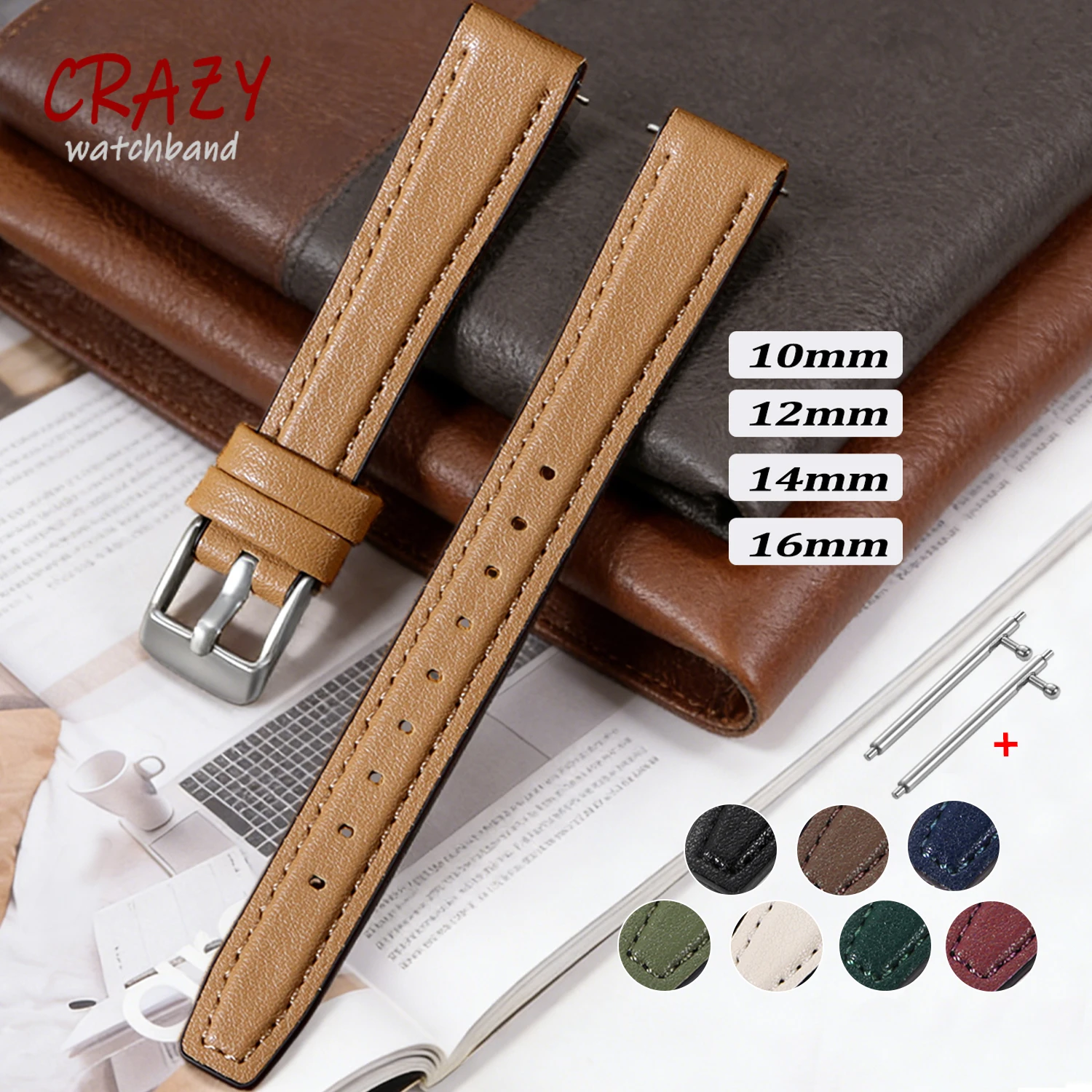 Elegant Thin Cowhide Leather and Silicone Watch Strap - Slim Women's Bracelet