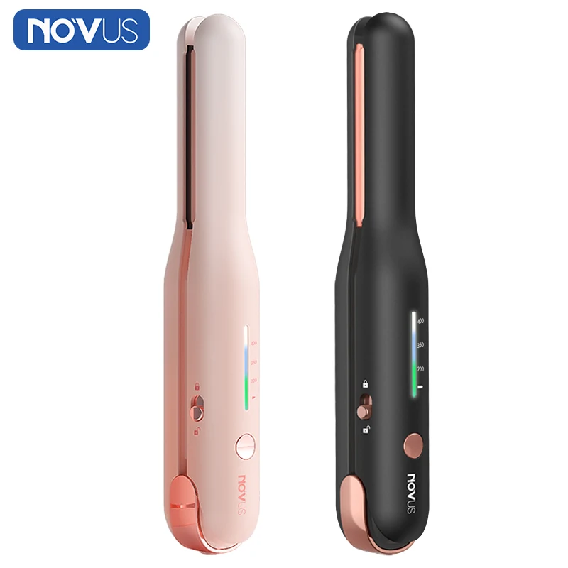 

NOVUS Cordless Hair Straightener and Curler 2 in 1 USB Mini Ceramics Fast Heating Portable Flat Iron Hair Curler for Travel