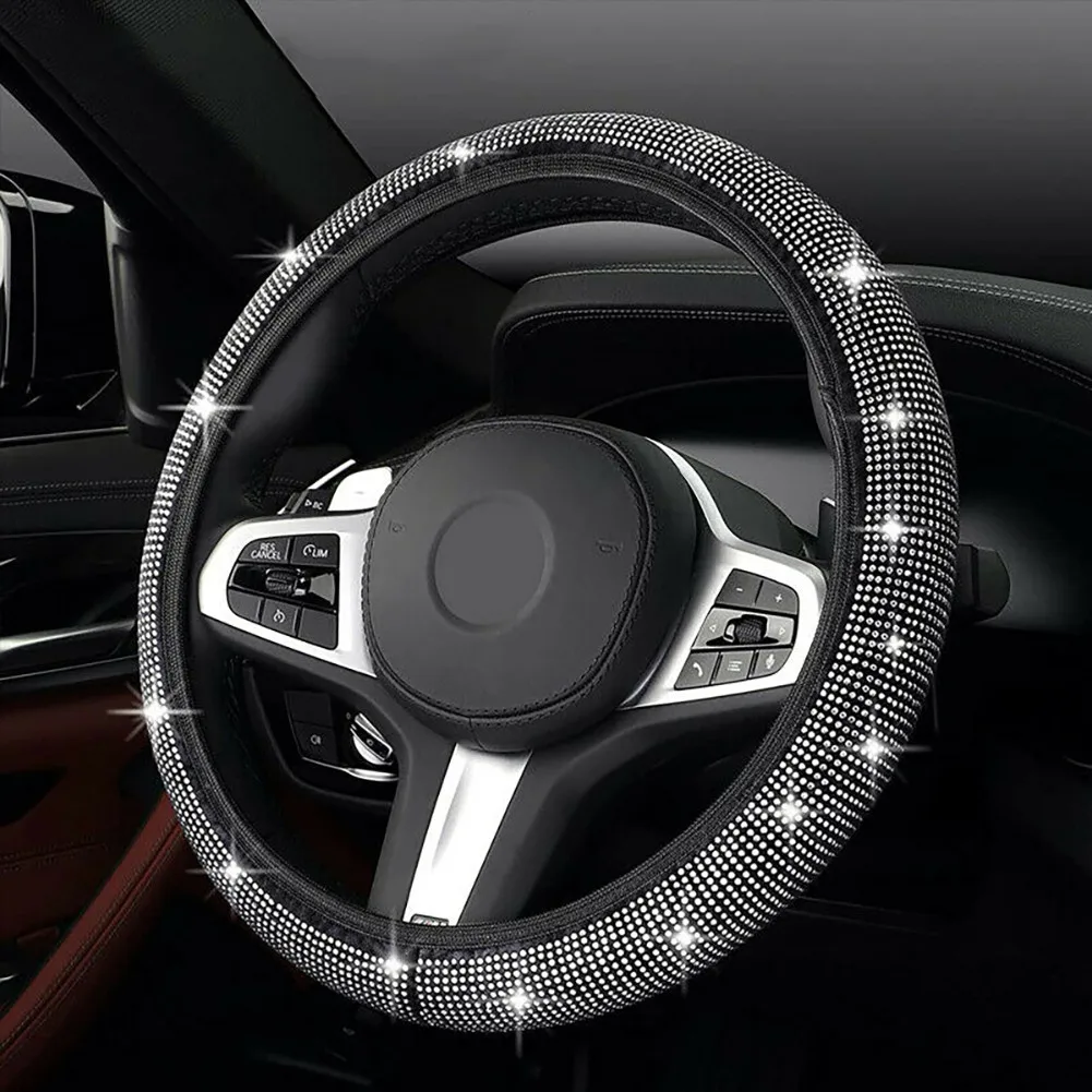

1x Black+White Diamond CAR CRYSTAL STEERING WHEEL COVER Fits For 37-38cm Diameter Steering-Wheel Automotive Interior Parts