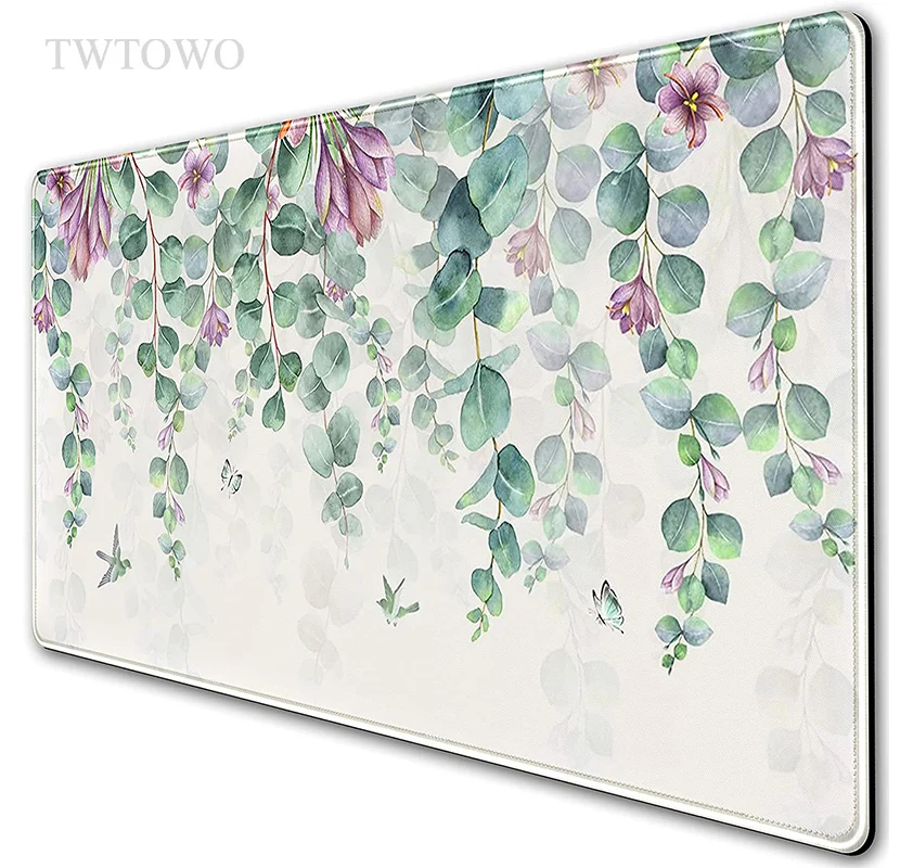 Soft Borracha Natural pc Desktop Mouse Pad Flores Roxas Folhas Verdes Home Gamer hd Grande Mousepad Xxl xl