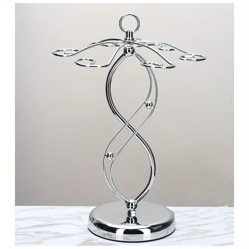 Countertop Wine Glass Holder Freestanding Tabletop Tall Glass Storage Rack with 6 Hooks (Silver) 2