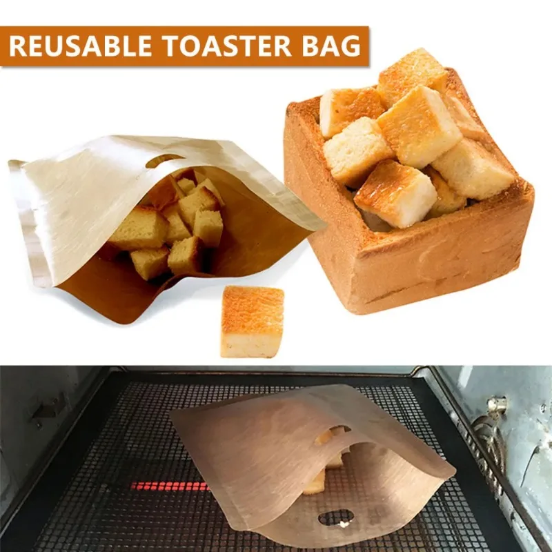 Reusable Toaster Bag Non Stick Bread Bag Sandwich Bags Coated Fiberglass Toast Microwave Heating Pastry Tools