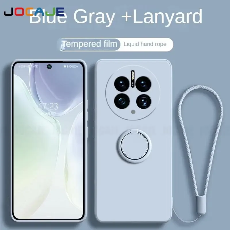 Liquid Silicone Ring Stand Phone Case with Lanyard Holder - Protective Cover