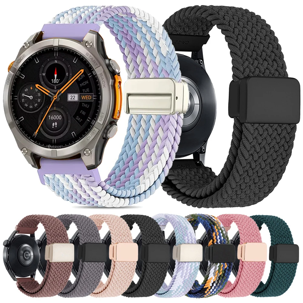 Magnetic Buckle Braided Nylon Strap, 22mm