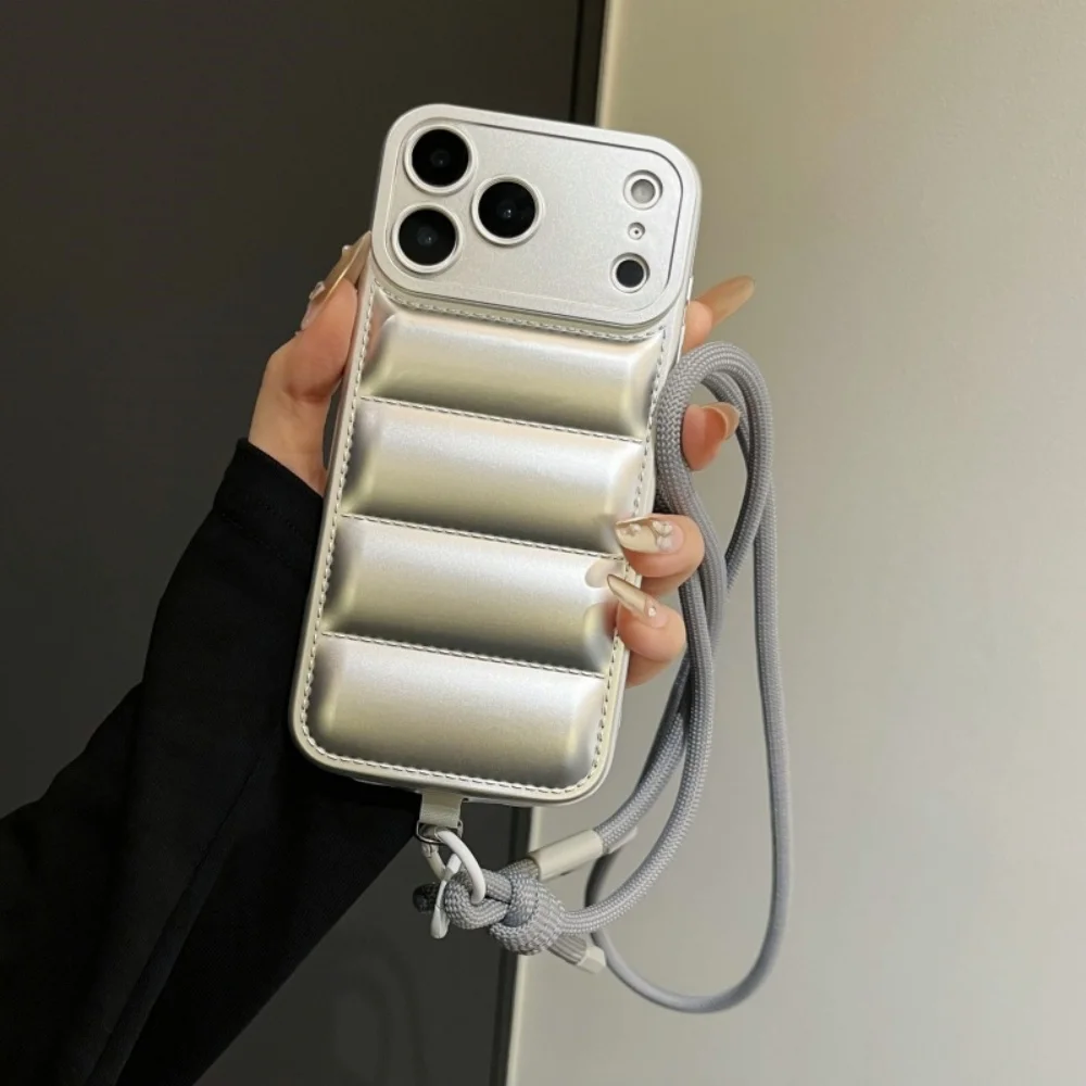 Stylish Down Jacket Crossbody Phone Case with Long Strap - Solid Color Cover